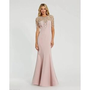 Mac Duggal 11775 size 8 draped pearl beaded mermaid gown lilac